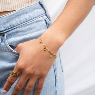 18K Gold PVD Stainless Steel Heart & Lock Charm Bracelet