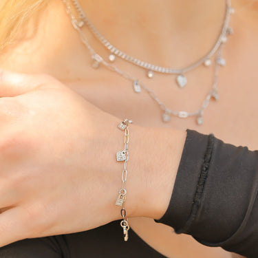 18K Gold PVD Stainless Steel Heart & Lock Charm Bracelet