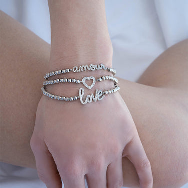 18K Gold PVD Stainless Steel Stone Love Metal Beaded Stretch Bracelet