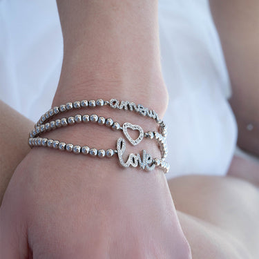 18K Gold PVD Stainless Steel Stone Heart Metal Beaded Stretch Bracelet