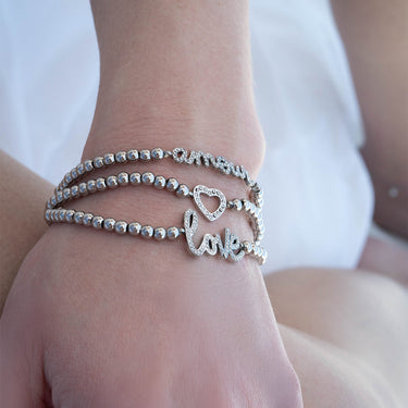 18K Gold PVD Stainless Steel Stone Love Metal Beaded Stretch Bracelet