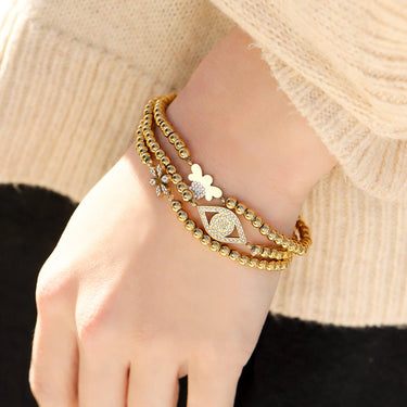 Stone Evil Eye Metal Beaded Stretch Bracelet Lifestyle