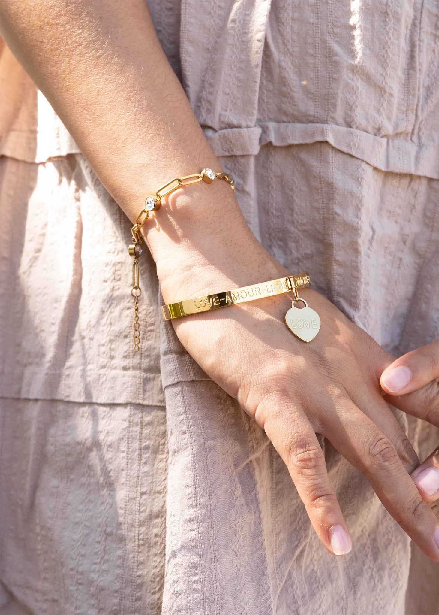 18K Gold PVD Stainless Steel Stone Paperclip Bracelet / BRJ1024