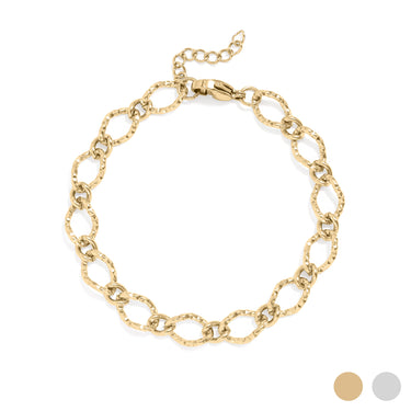 Stainless Steel Hammered Oval Bracelet