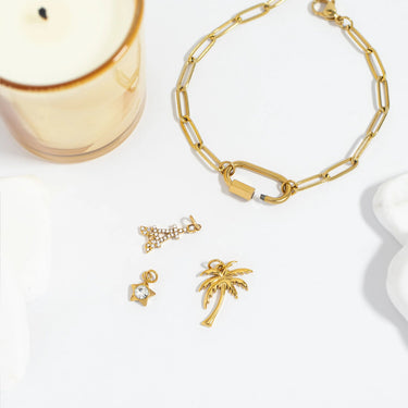 Gold Charms and Charm Holder Bracelet with carabiner