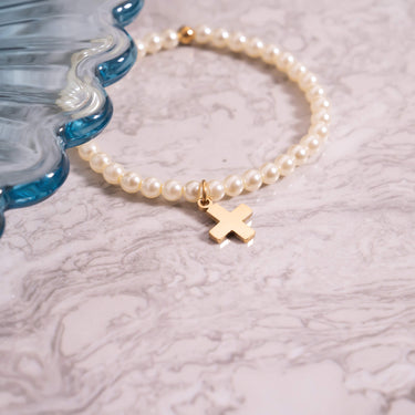 Pearl Beaded Bracelet with Cross