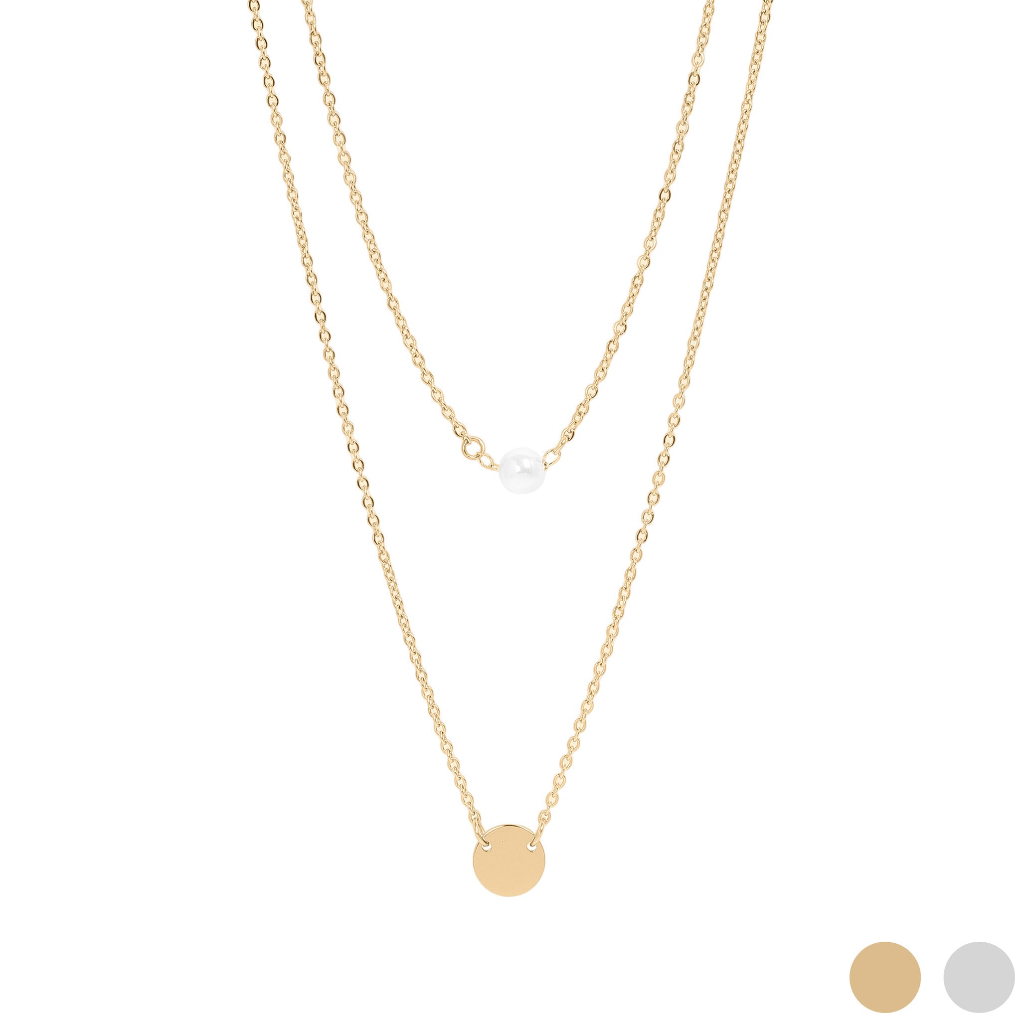 18K Gold PVD Layered Chain Pearl Charm Necklace