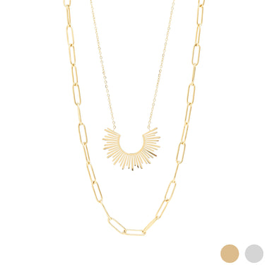 18K Gold PVD Layered Paperclip & Loop Chain Pendant Necklace