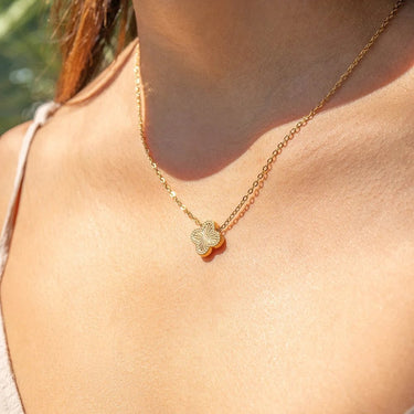 18K Gold PVD Stainless Steel Lucky Clover Charm Necklace / CHN0046