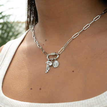 18K Gold PVD Stainless Steel Carabiner Faith Charm Paperclip Necklace