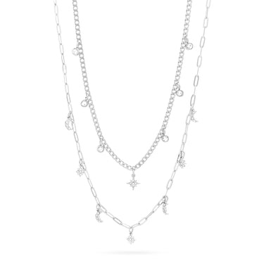 Stainless Steel Moon & Compass Star Charm Necklace lifestyle