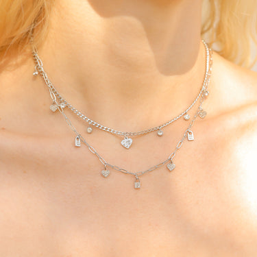 18K Gold PVD Stainless Steel 2 Row Heart & Lock Charm Necklace