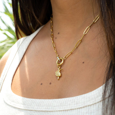 18K Gold PVD Paperclip CZ Carabiner Charm Holder Necklace
