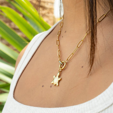 18K Gold PVD Paperclip CZ Carabiner Charm Holder Necklace