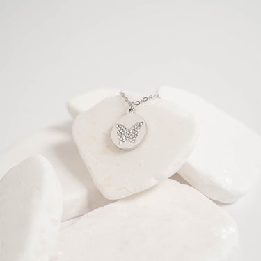 Stainless Steel Stone Butterfly Pendant Necklace