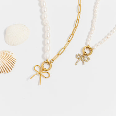 Freshwater Pearl Paperclip Split Chain Charm Keeper
