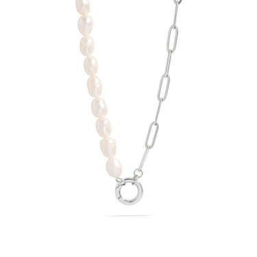 Freshwater Pearl Paperclip Split Chain Charm Keeper