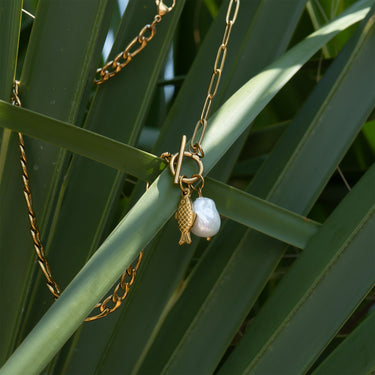 Gold Freshwater Pearl Carabiner Necklace