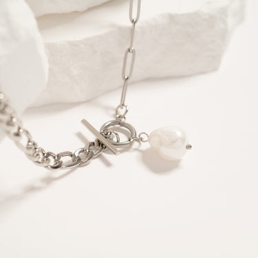 Silver Freshwater Pearl Carabiner Necklace