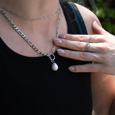 Silver Freshwater Pearl Carabiner Necklace