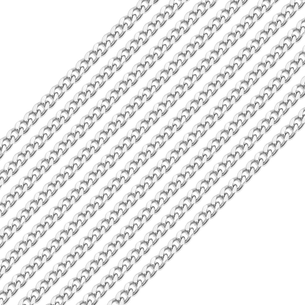 10 Pack - 4mm 24" Stainless Steel Diamond Cut Curb Chain Necklace / CHN7500