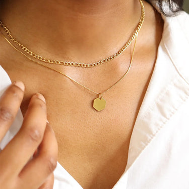 18K Gold PVD Stainless Steel Blank Hexagon Pendant