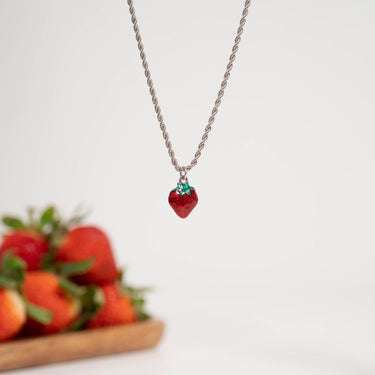 18K Gold PVD Stainless Steel Epoxy Strawberry Charm