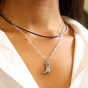 Black Leather Cord Necklace With Stainless Steel Twist Open Clasp