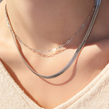 Stainless Steel Paperclip Chain Necklace CHN9761 with Herringbone Chain