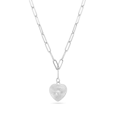 CZ Heart Paperclip Pendant Necklace