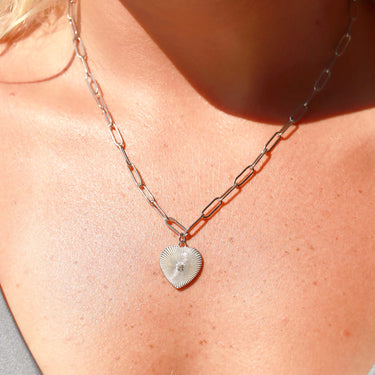 CZ Heart Paperclip Pendant Necklace Lifestyle
