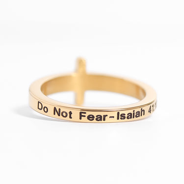 18K Gold PVD Stainless Steel Cross CZ Stone Engraved Stacking Ring engraving