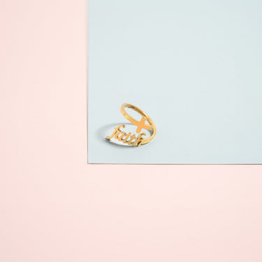 18K Gold PVD Stainless Steel Adjustable "Faith" Ring