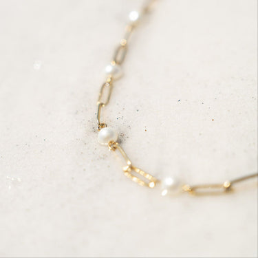 Stainless Steel Paperclip Chain and Pearl Station Necklace