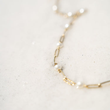 Stainless Steel Paperclip Chain and Pearl Station Necklace