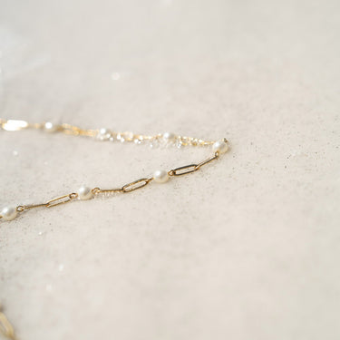 Stainless Steel Paperclip Chain and Pearl Station Necklace