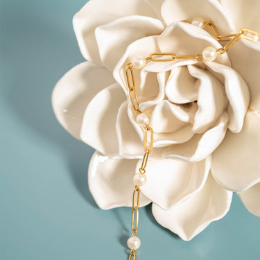 Stainless Steel Paperclip Chain and Pearl Station Necklace