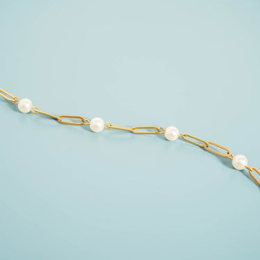 Stainless Steel Paperclip Chain and Pearl Station Necklace