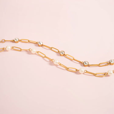 Stainless Steel Paperclip Chain and Pearl Station Necklace