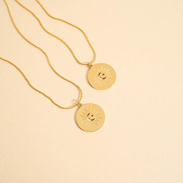 18K Gold PVD Stainless Steel Mommy and Me Moon And Star Necklace Set