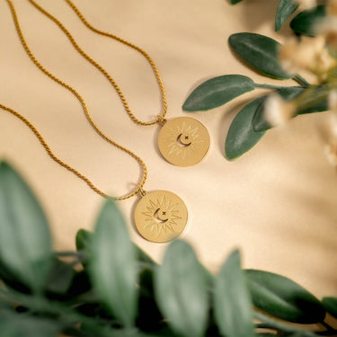 18K Gold PVD Stainless Steel Mommy and Me Moon And Star Necklace Set