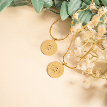 18K Gold PVD Stainless Steel Mommy and Me Moon And Star Necklace Set