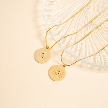 18K Gold PVD Stainless Steel Mommy and Me Moon And Star Necklace Set