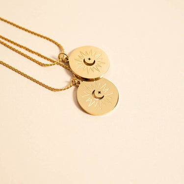 18K Gold PVD Stainless Steel Mommy and Me Moon And Star Necklace Set