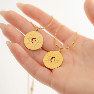 Stainless Steel Mom and Me Moon And Sun Necklace Set