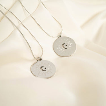 Stainless Steel Mom and Me Moon And Sun Necklace Set