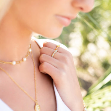 Paperclip Chain and Pearl Station Necklace Lifestyle