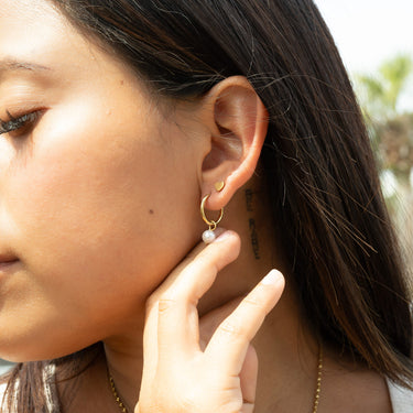 Pearl Charm Huggie Hoop Earrings