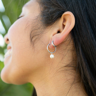 Pearl Charm Huggie Hoop Earrings