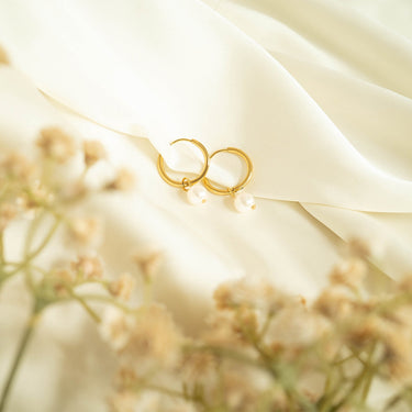 Pearl Charm Huggie Hoop Earrings
